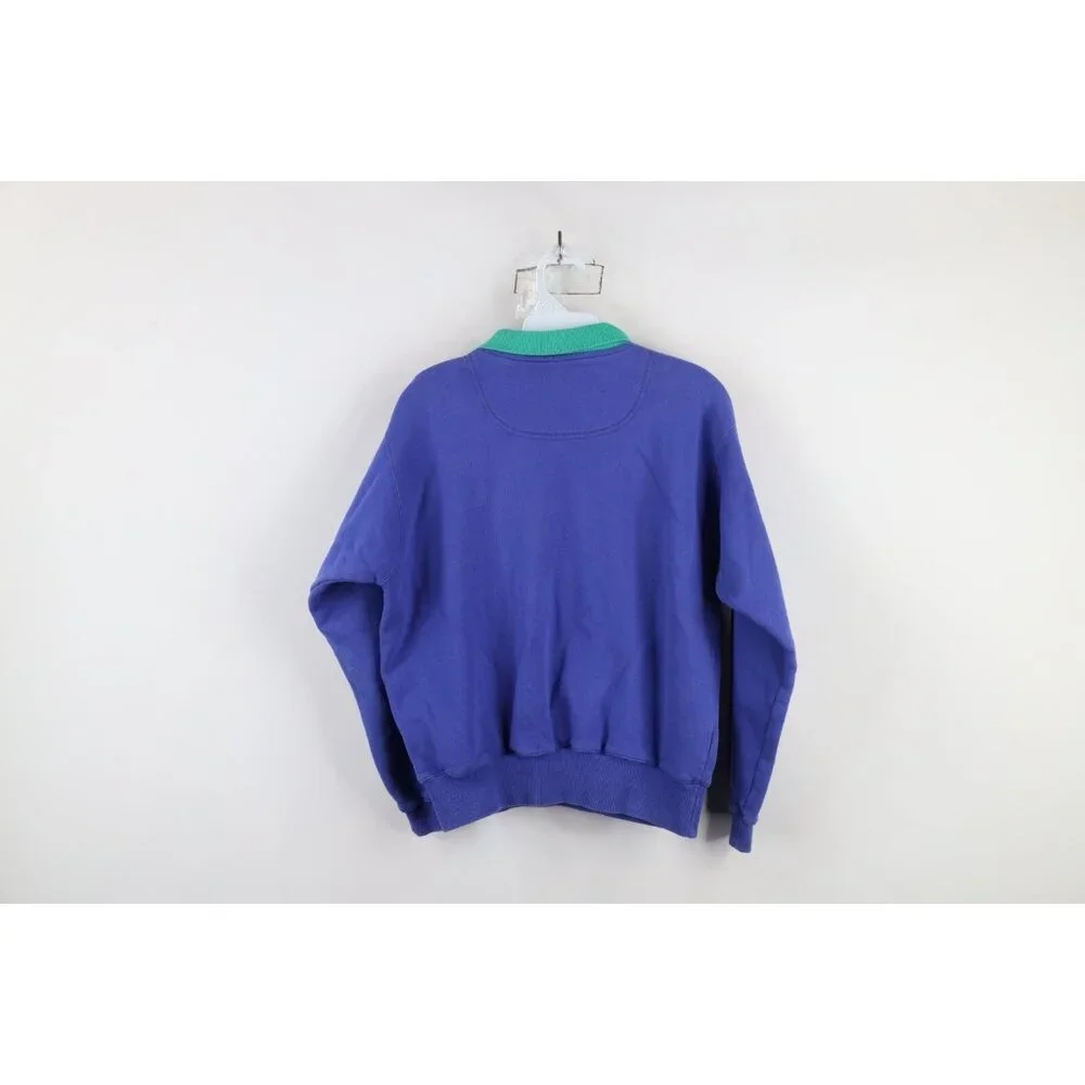 Vintage 90s Streetwear Womens Small Faded Blank Color Block Collared Sweatshirt - Picture 11 of 13